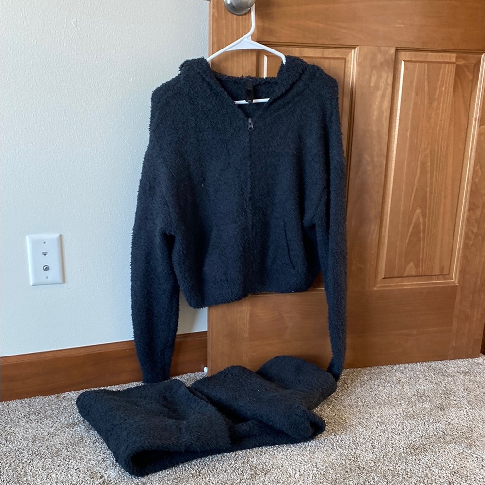 SKIMS Cozy Black Fleece Hoodie and Pants Set